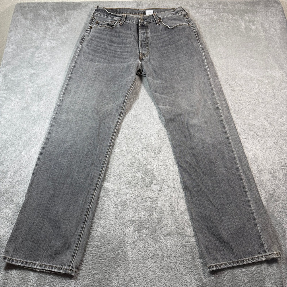 Levis 501 Jeans Mens 34x32 (Fits 32x31) Gray Button Fly Straight Leg Denim